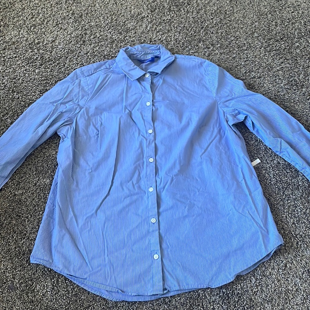 Women’s blue button down top